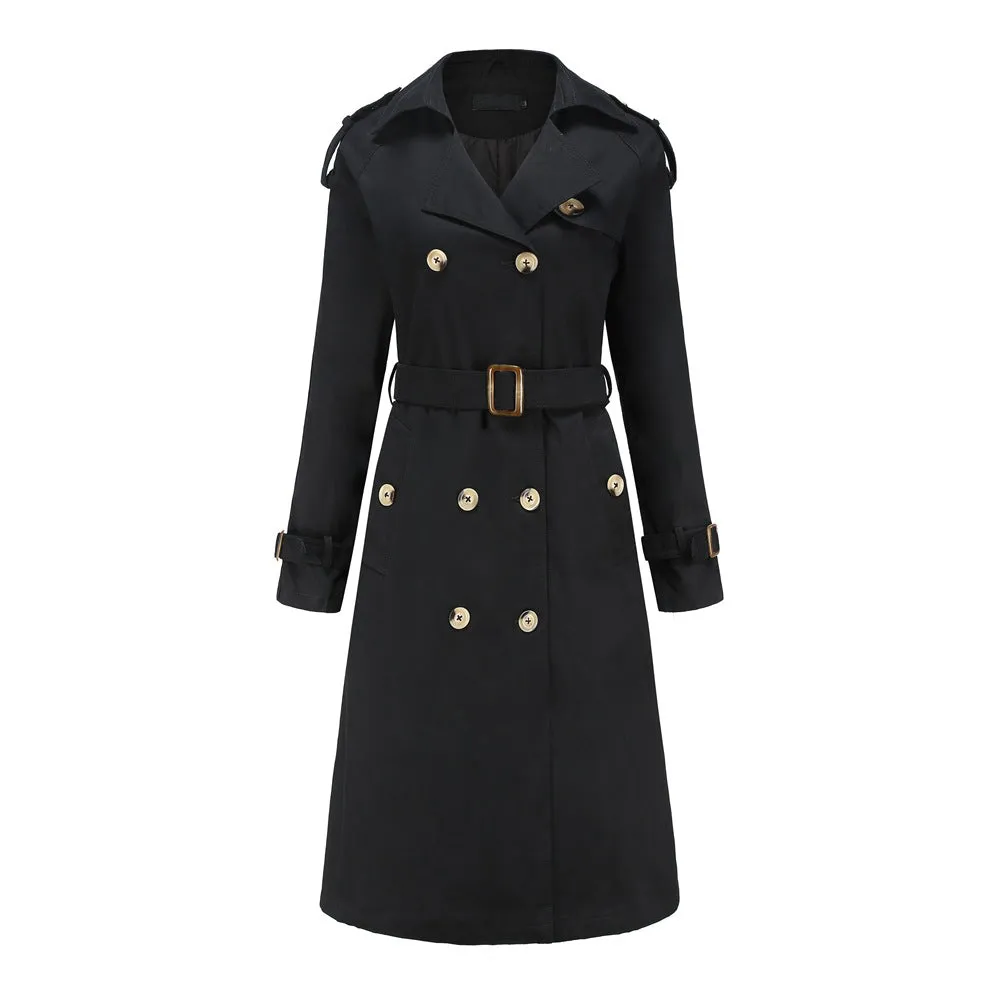 Sidiou Group Anniou Autumn And Winter New Women's Windbreaker Jacket Fashion Elegant Long-Sleeved  Solid Color Jacket Double-Breasted Long Outdoor Sports Windproof Warm Coat