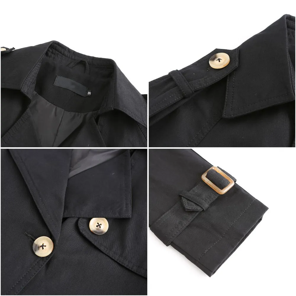 Sidiou Group Anniou Autumn And Winter New Women's Windbreaker Jacket Fashion Elegant Long-Sleeved  Solid Color Jacket Double-Breasted Long Outdoor Sports Windproof Warm Coat