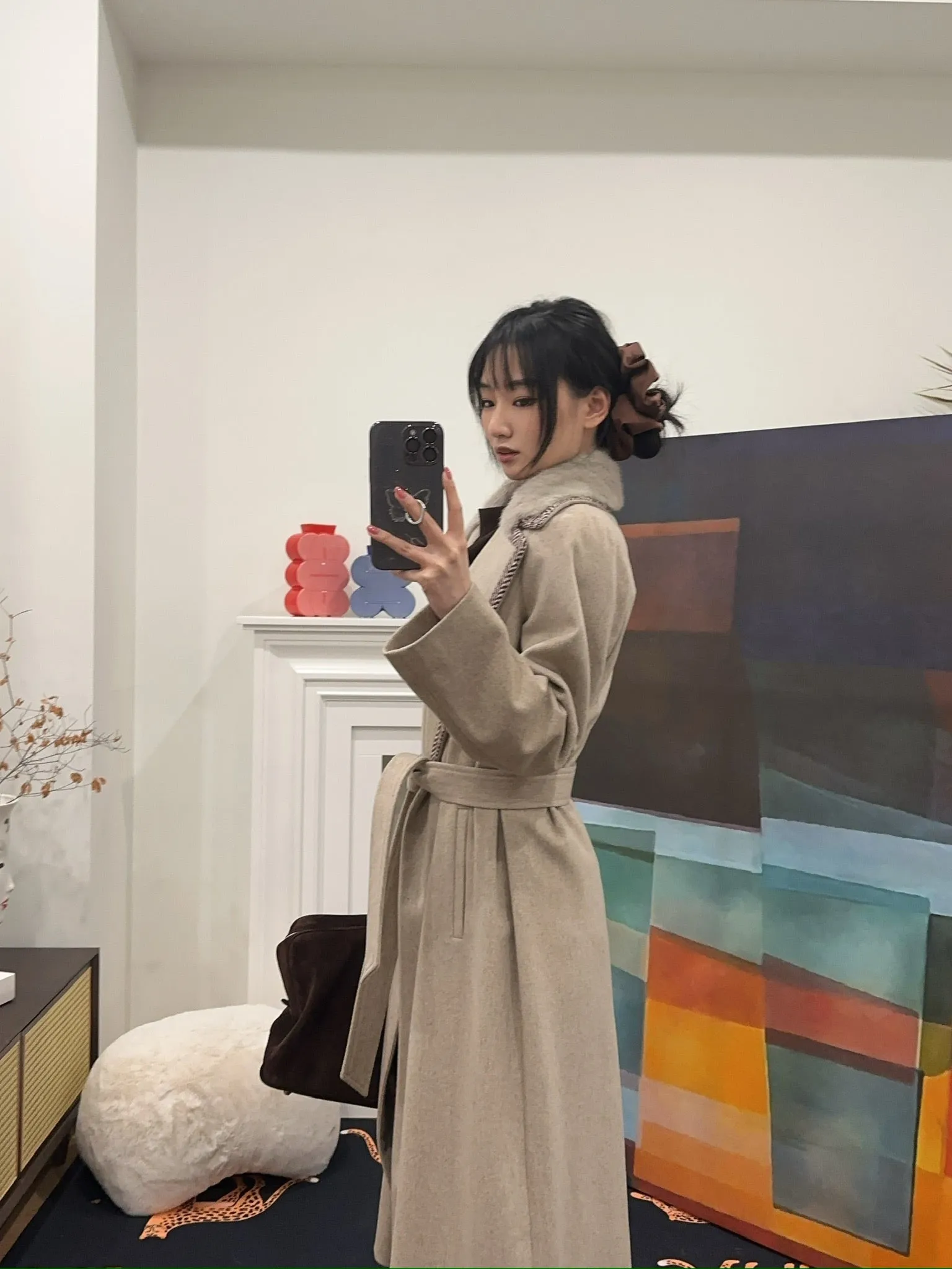 SIMONETTA - MARZIA - LORO PIANA WOOL COAT WITH MINK DETAILS