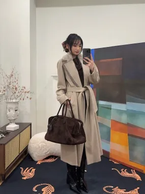 SIMONETTA - MARZIA - LORO PIANA WOOL COAT WITH MINK DETAILS