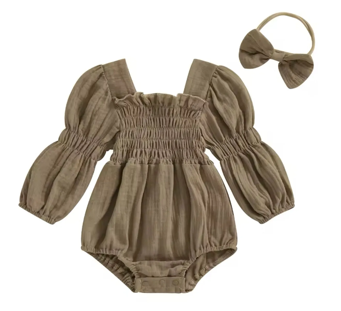 Smocked Romper Bow Set