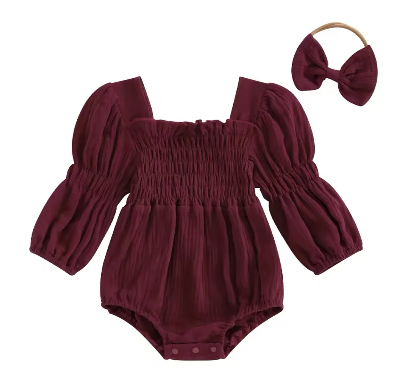 Smocked Romper Bow Set