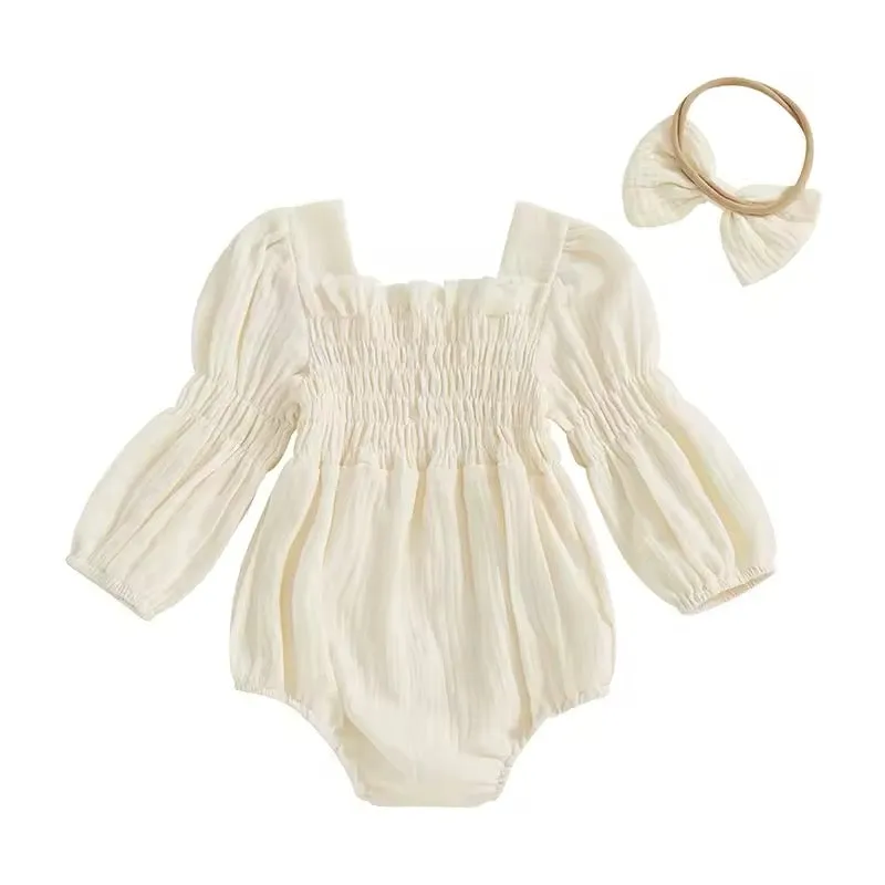 Smocked Romper Bow Set