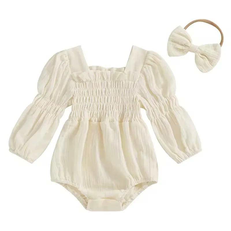 Smocked Romper Bow Set