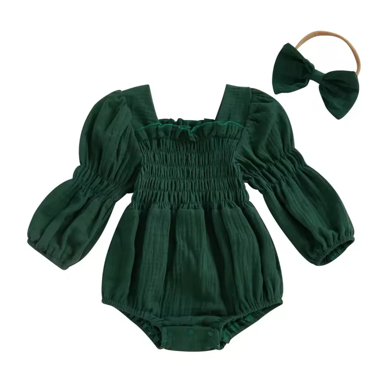 Smocked Romper Bow Set