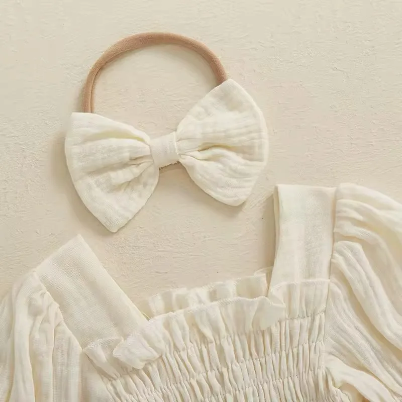 Smocked Romper Bow Set