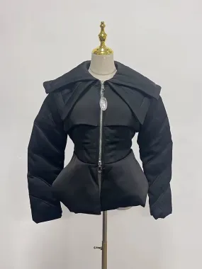 Solid High Street down Jackets for Women Lapel Long Sleeve Patchwork Zipper Slimming Coats Female Fashion Winter