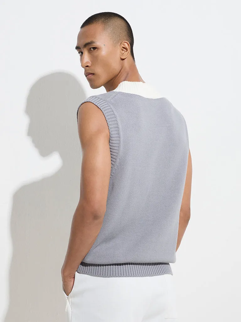 Studiofit Grey Knitted Relaxed-Fit Cotton Sweater Vest