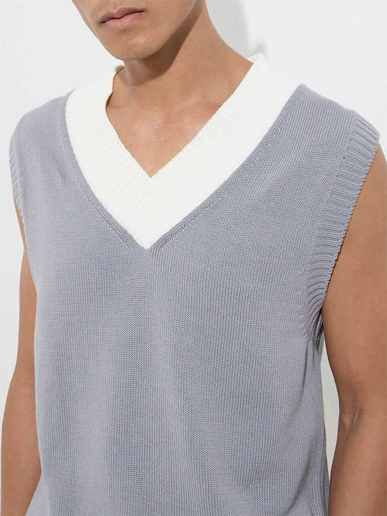 Studiofit Grey Knitted Relaxed-Fit Cotton Sweater Vest