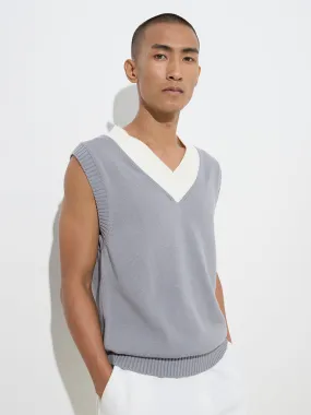Studiofit Grey Knitted Relaxed-Fit Cotton Sweater Vest