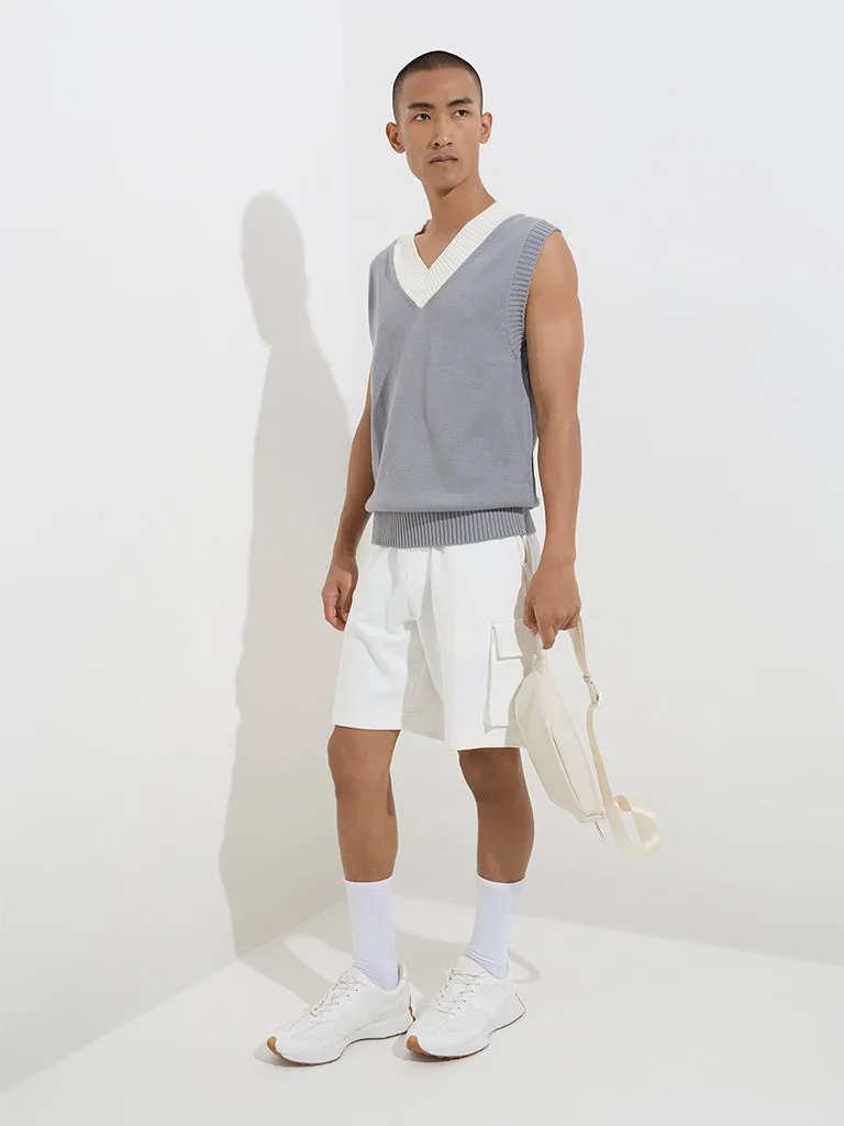 Studiofit Grey Knitted Relaxed-Fit Cotton Sweater Vest