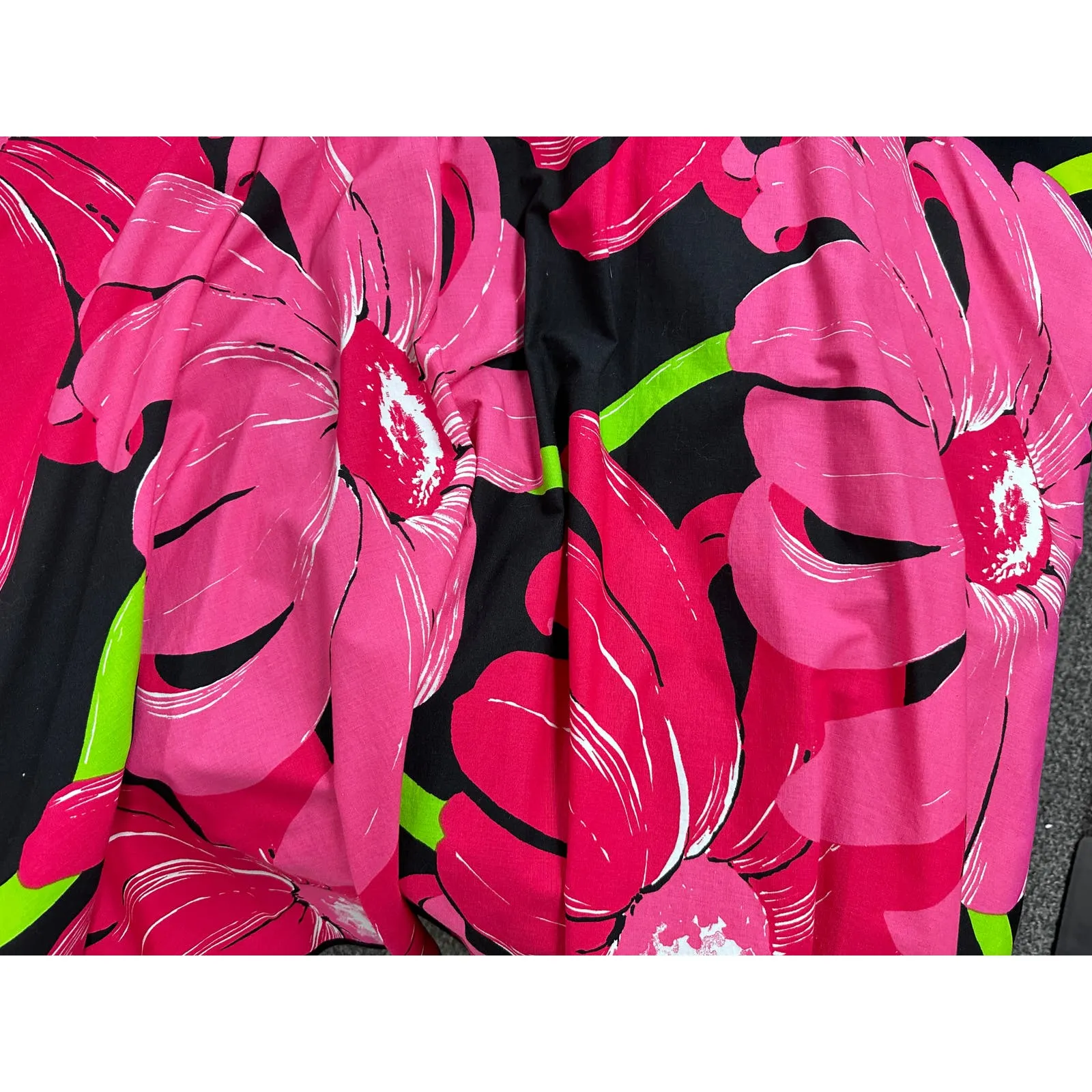 Stunning 70s VTG Hot Pink & Black Floral Wrap Maxi Skirt Marimekko Style O/S