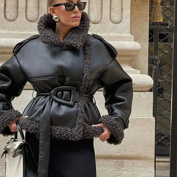 Tashi Faux Lambs Wool Shearling Biker Jacket