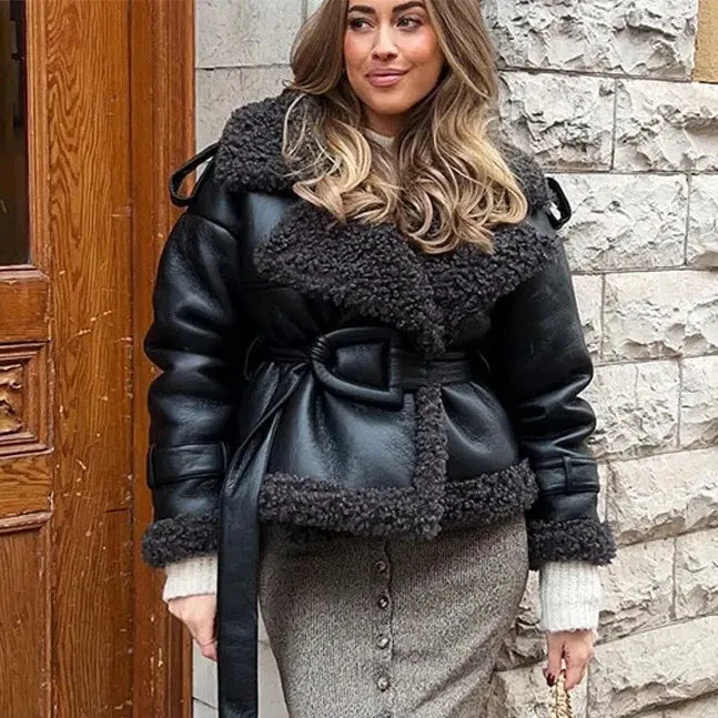 Tashi Faux Lambs Wool Shearling Biker Jacket