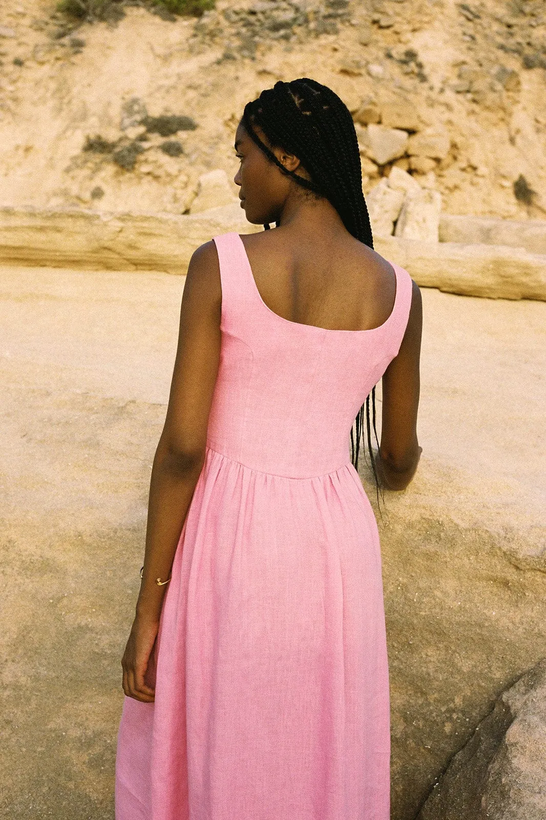 The Allegra Bustier Maxi Dress in bubblegum pink - Sample