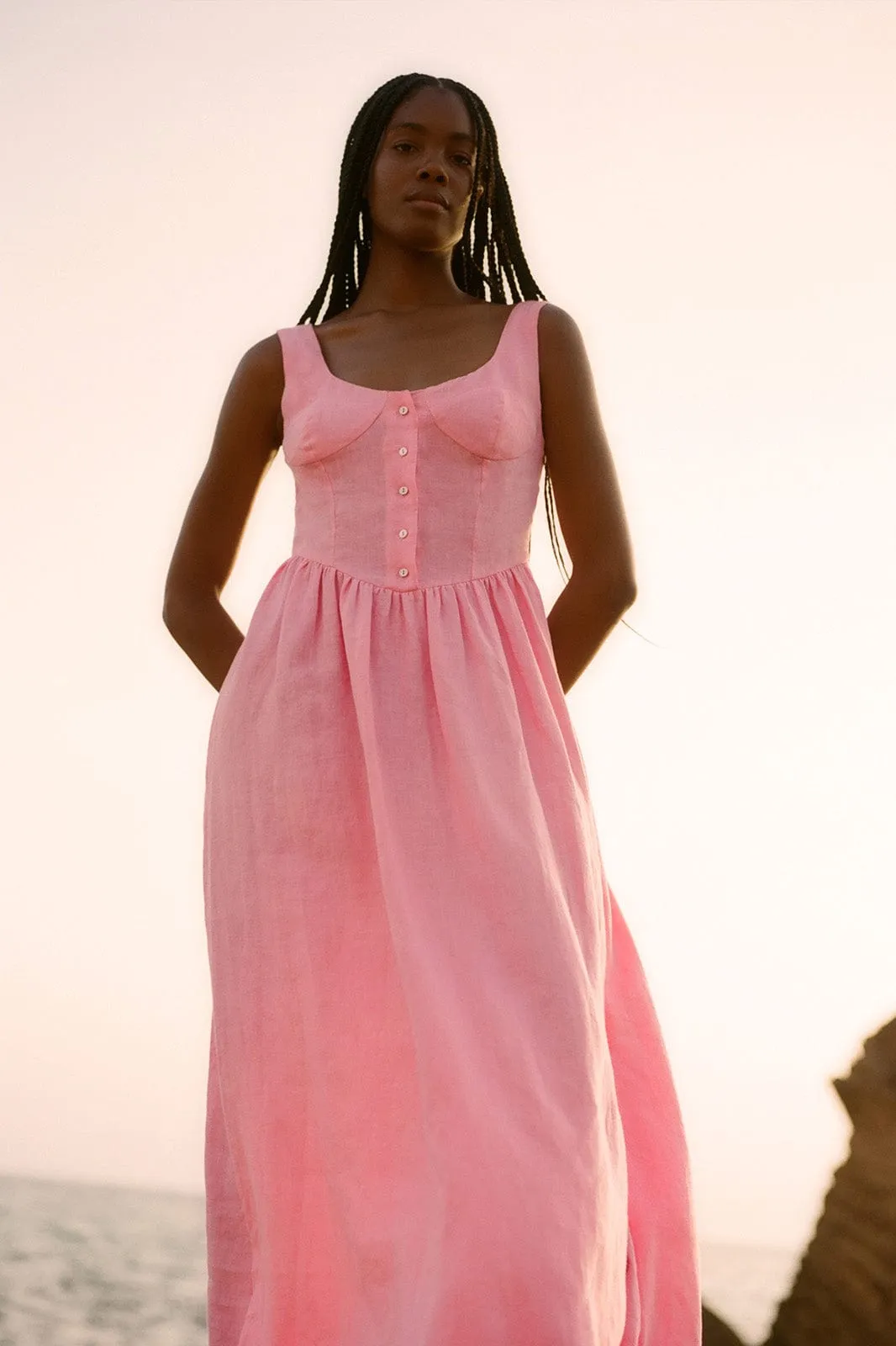 The Allegra Bustier Maxi Dress in bubblegum pink - Sample