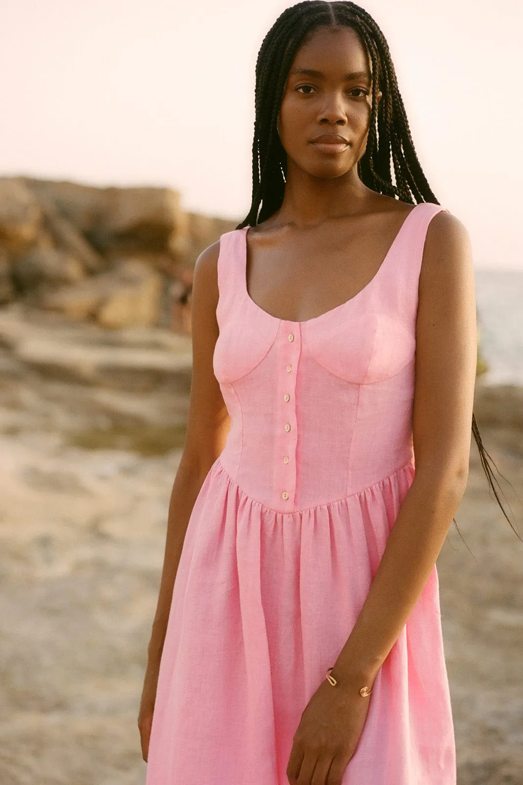 The Allegra Bustier Maxi Dress in bubblegum pink - Sample