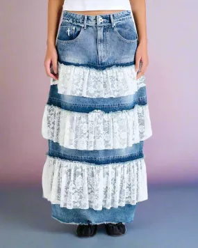 The Ragged Priest Babydoll Denim Maxi Skirt