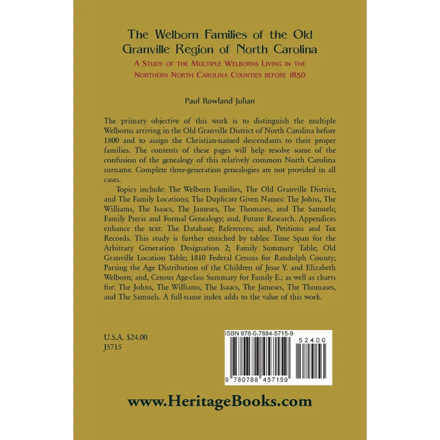 The Welborn Families of the Old Granville Region of North Carolina