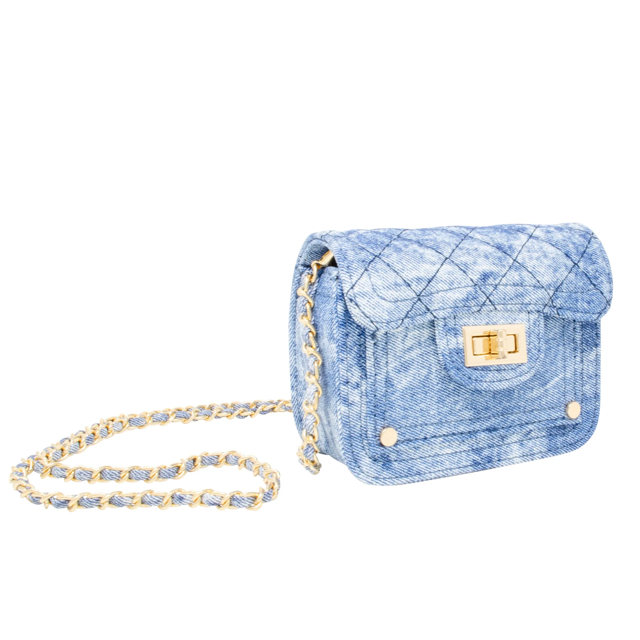 Tie Dye Quilted Denim Handbag: Blue