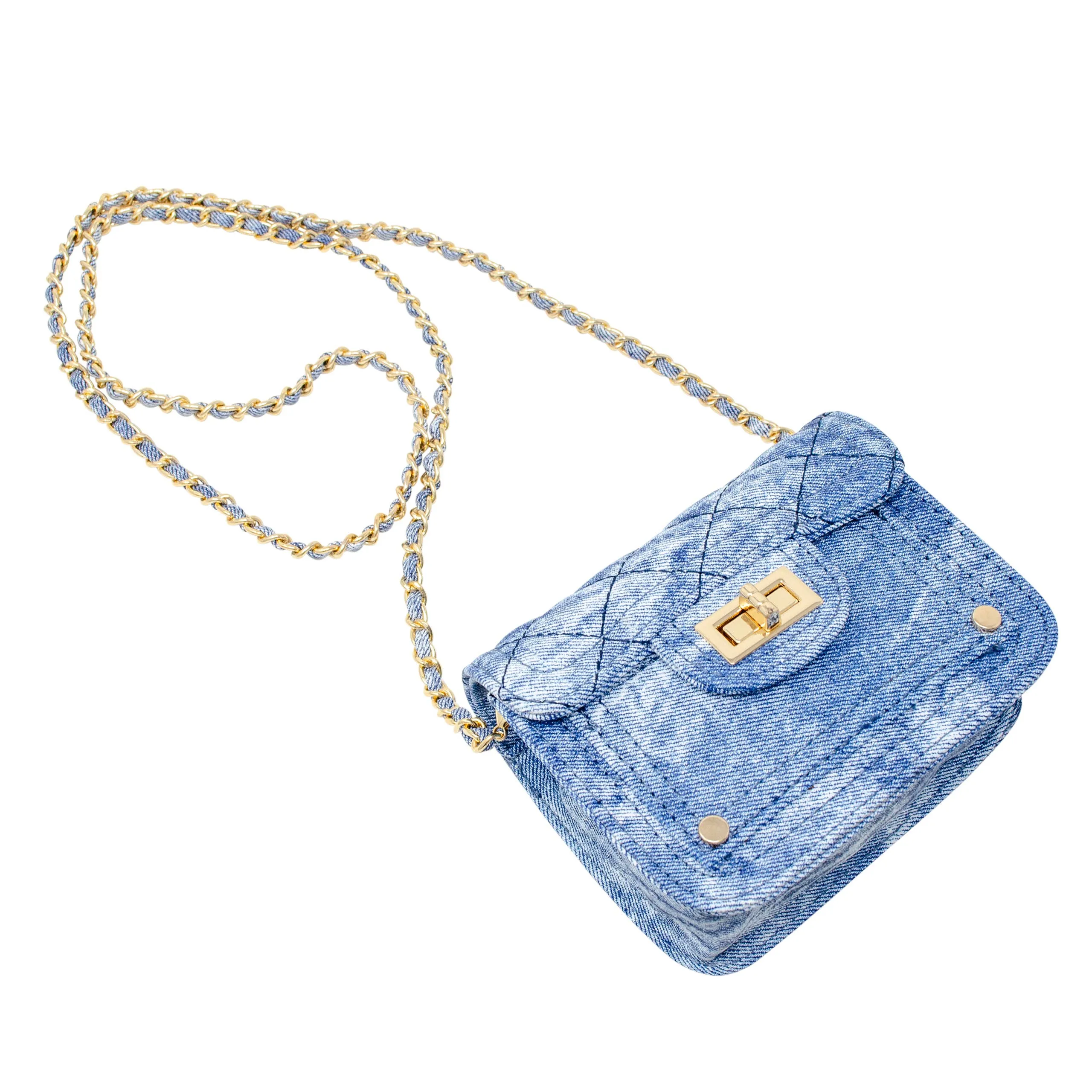 Tie Dye Quilted Denim Handbag: Blue