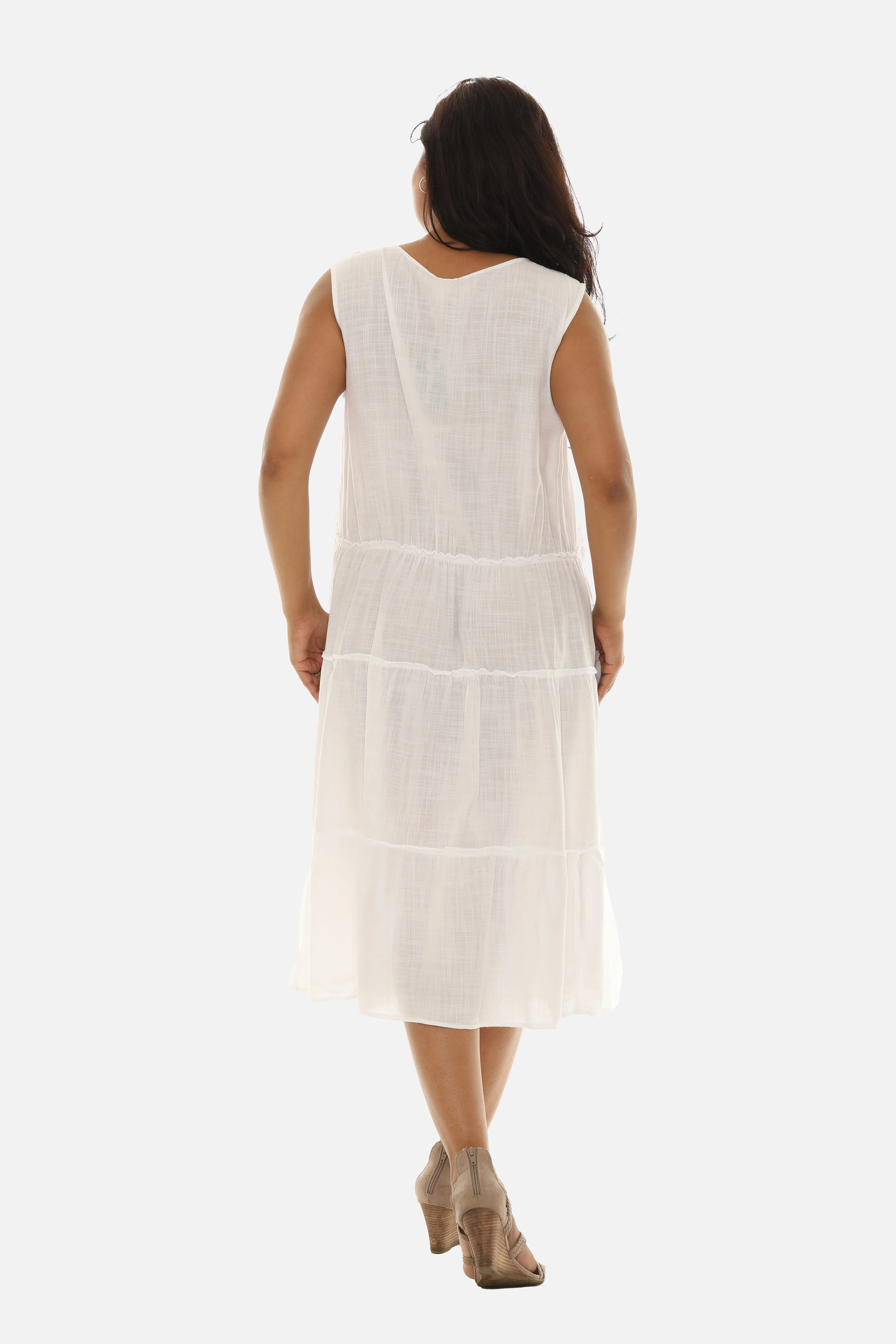 Tiered V Neck Midi Dress