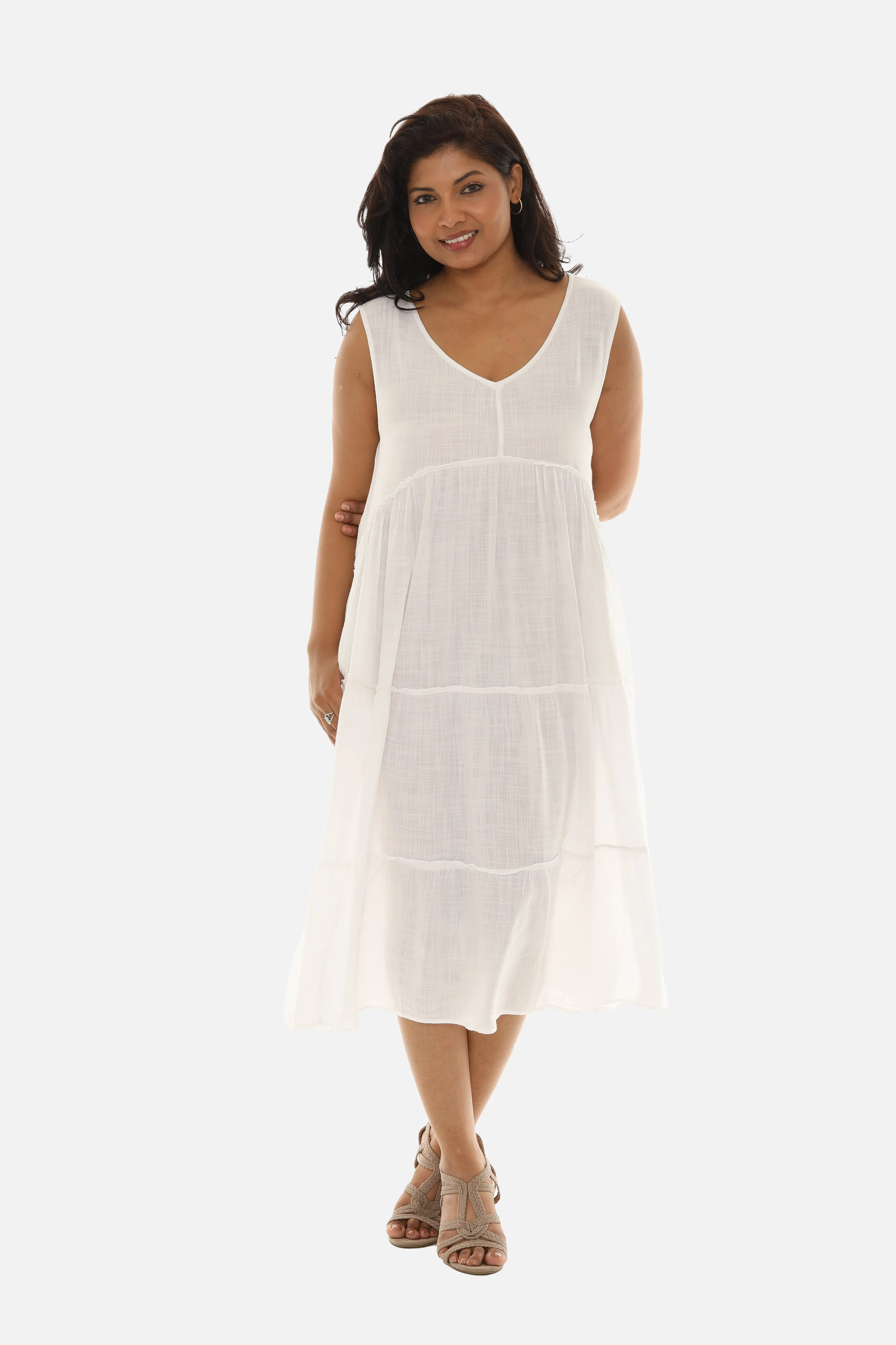 Tiered V Neck Midi Dress