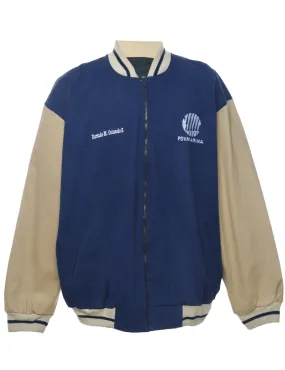 Two-Tone Beige & Navy Bomber Jacket - L