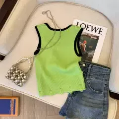 U-neck Ripped Striped Knitted Vest