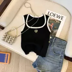 U-neck Ripped Striped Knitted Vest