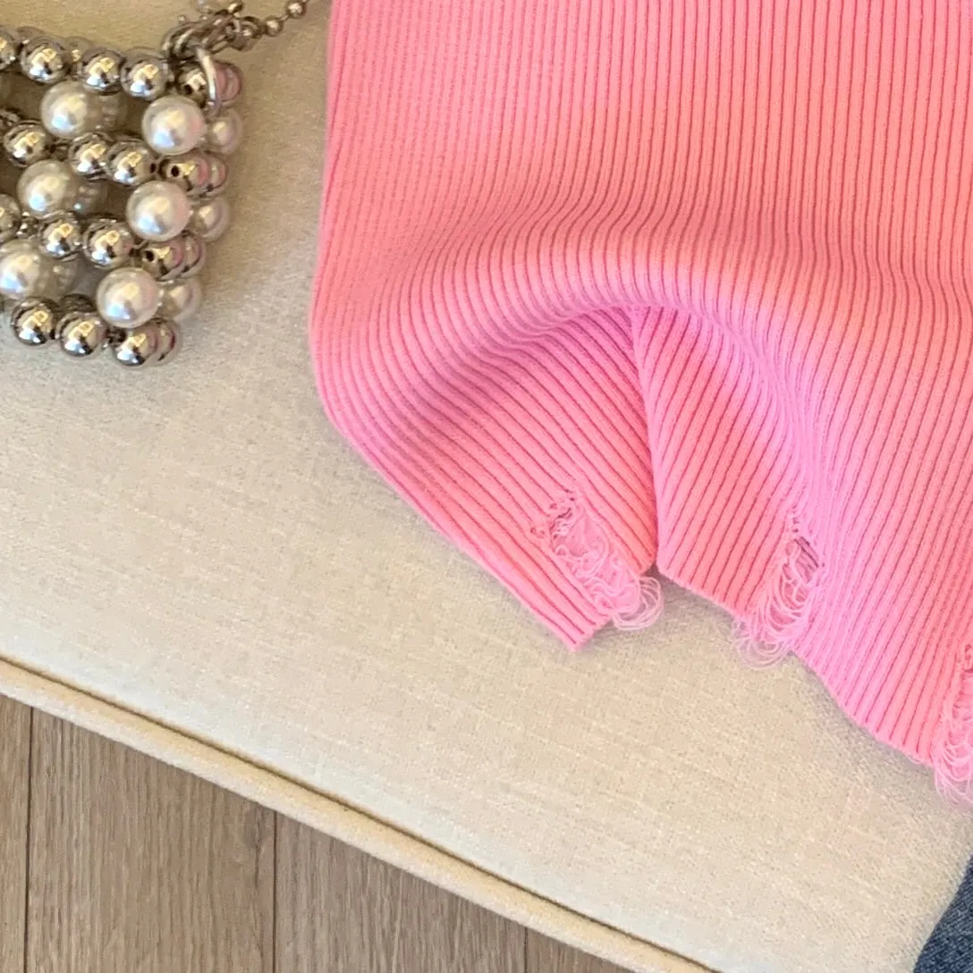 U-neck Ripped Striped Knitted Vest