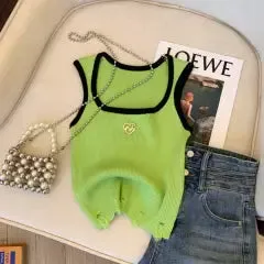 U-neck Ripped Striped Knitted Vest