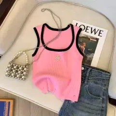 U-neck Ripped Striped Knitted Vest