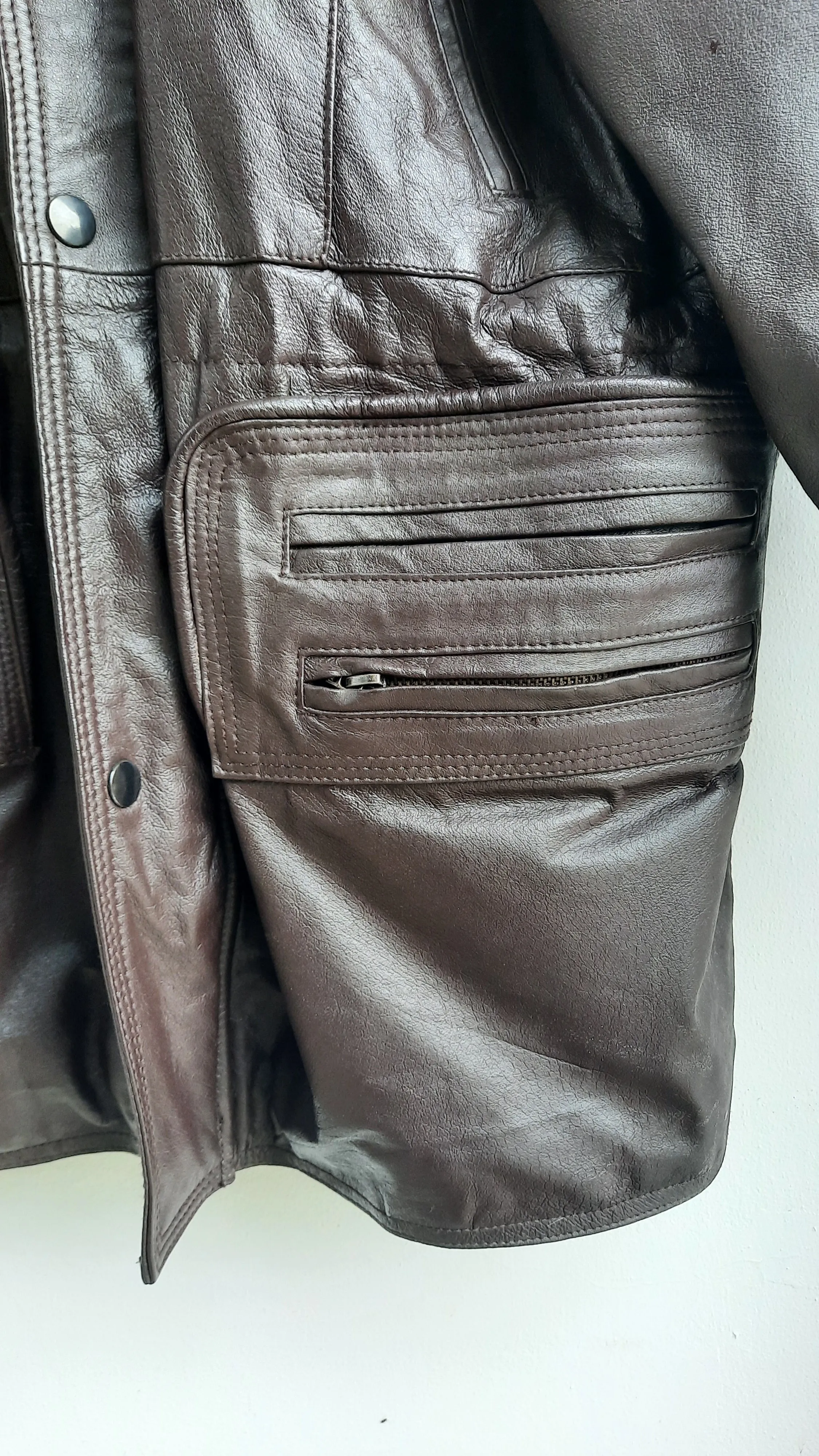 Vintage Brown Leather Unisex Coat