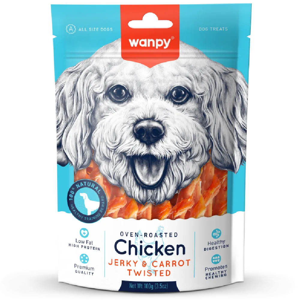 Wanpy Dog Oven-Roasted Chicken Jerky & Carrot Twisted 100g