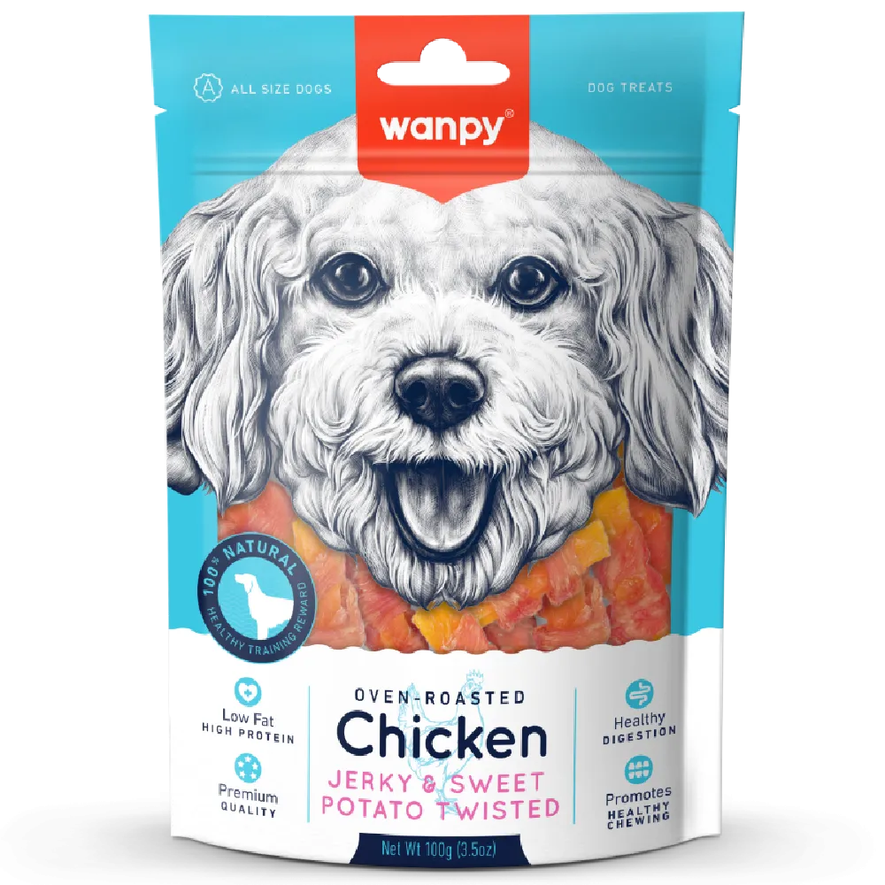 Wanpy Dog Oven-Roasted Chicken Jerky & Sweet Potato Twisted 100g