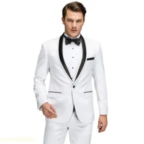 White Spring Shawl Collar Black Satin Trim Tuxedo