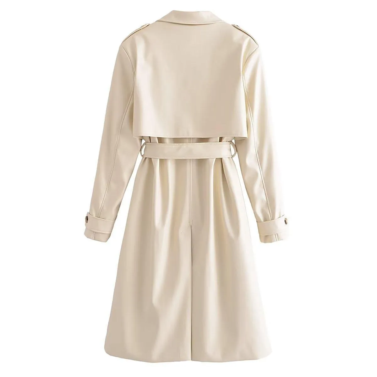 Women's Belted Trench Coat with Button Decoration