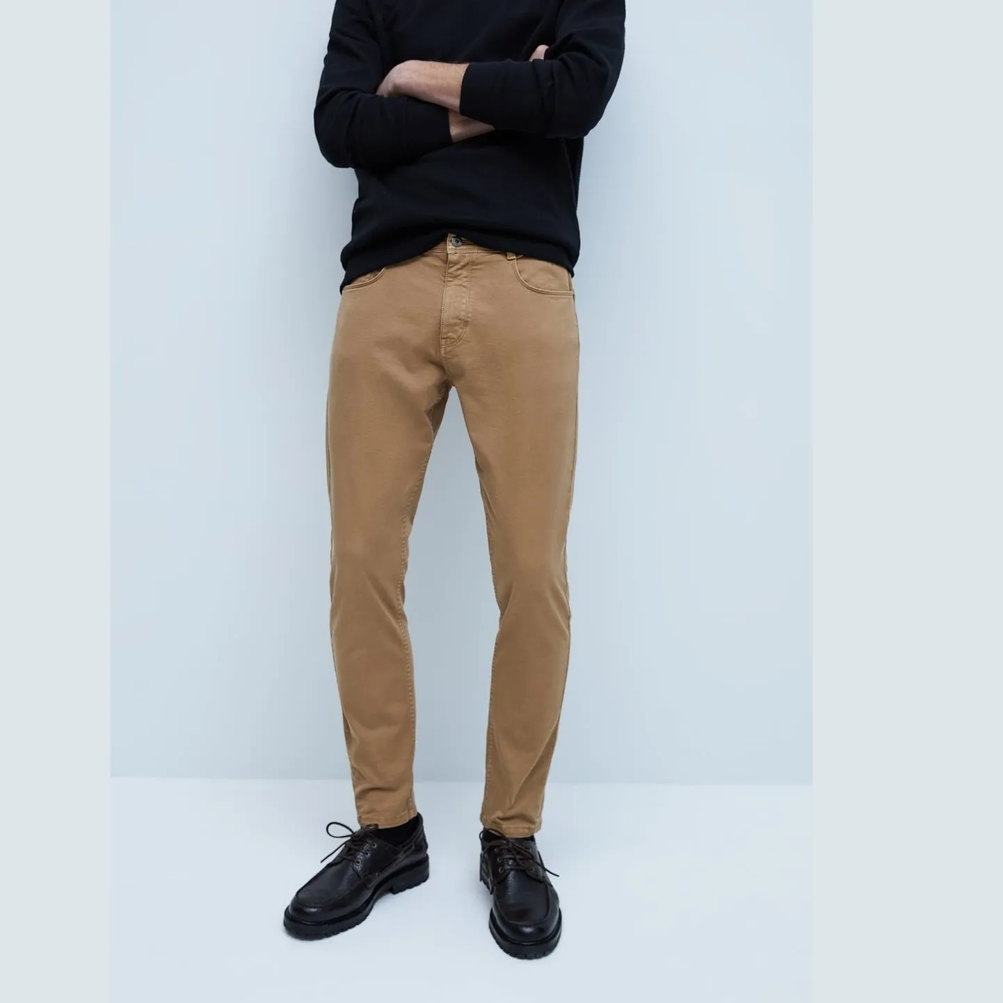 ZR tan basic washed effect slim pants